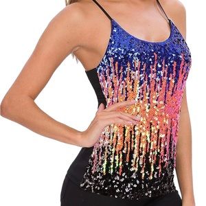 Women’s Sequin Tops Glitter Party Strappy Tank Top Sparkle